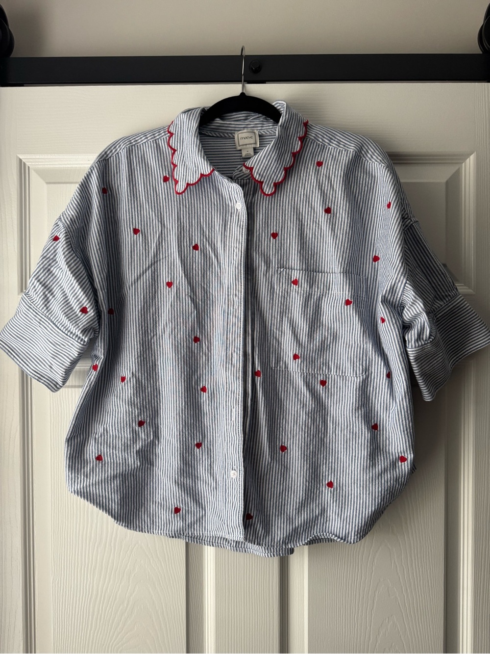 Maeve Anthropologie Mabel Boxy Oxford Shirt Medium Embroidered Hearts - Picture 4 of 8